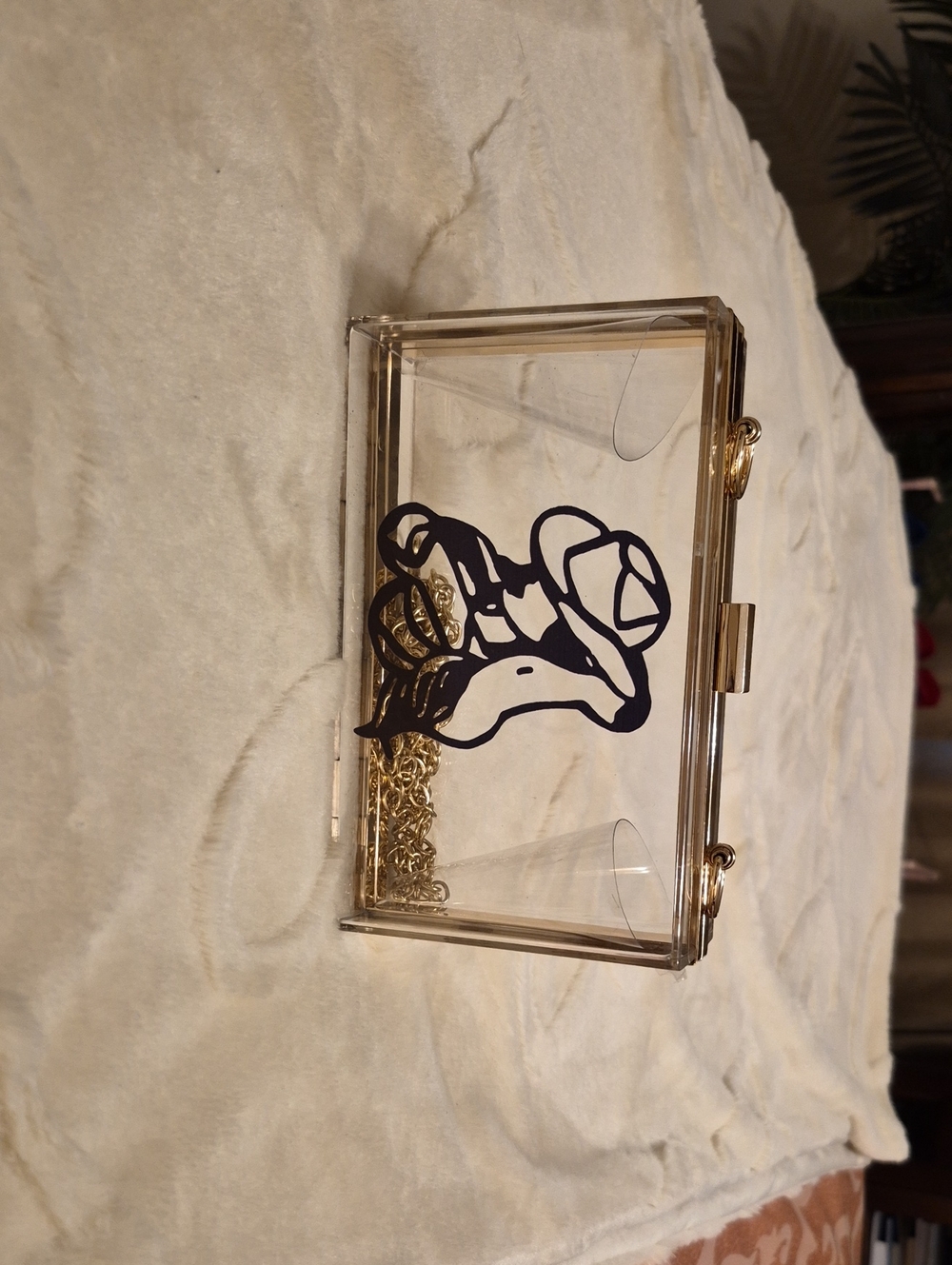 Clear Acrylic Clutch with Black Abstract Floral Print